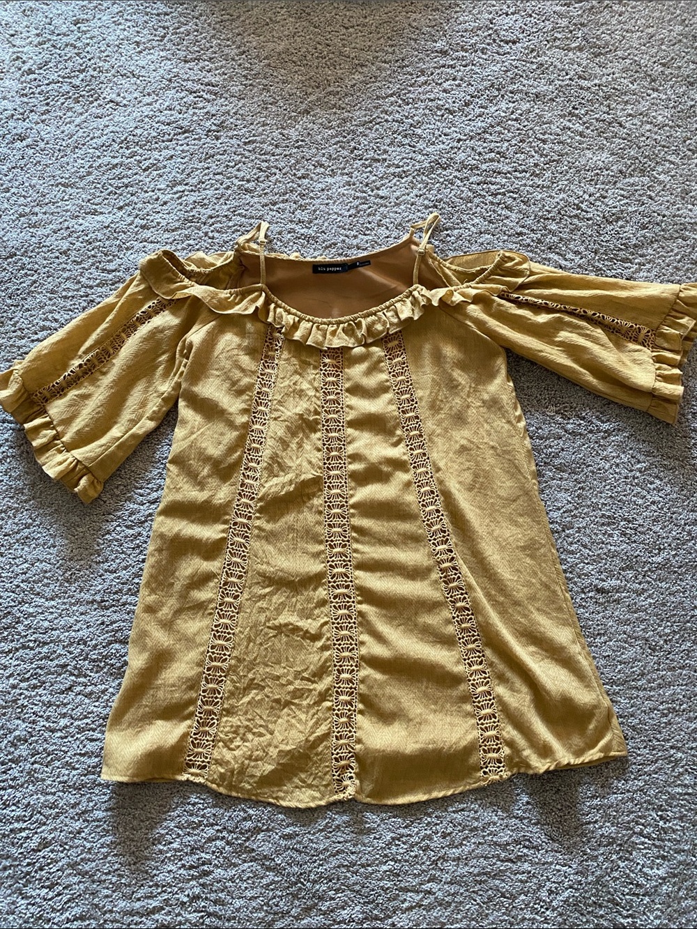 Blu Pepper Mustard Cold-Shoulder Crochet-Trim Tunic